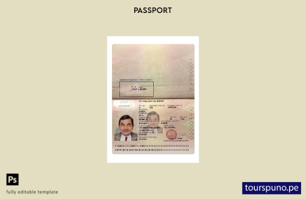 Listo para imprimir la plantilla actual del pasaporte de Benín